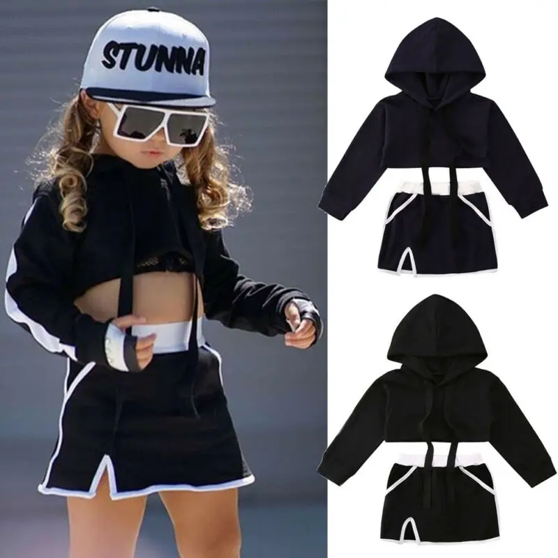 

1-6Y Toddler Girls Hooded Crop Tops Shorts Skirt Sportwear Clothes Outfits Fashion Set