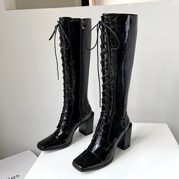 

Hot Tight High Boots Fashion Wedding Dancing Shoes Woman Heels Winter Newest Side Zipper High Heels Knee High Boots