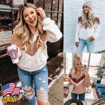 

Women Thick Sweatshirt Hoodie Pullover Winter Fluffy Coat Warm Teddy Bear Fleece Jacket Coat Zip Outwear Overcoat Jumper Top New