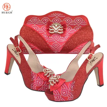 

Italian Lady Fashion Rhinestone decoration Designs Shoes And Bag Set Traditional Wedding Party Matching Sandals High heels
