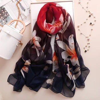 

Lily Floral Print Silk Scarf Women 2020 New Shawls and Wraps Large High Quality Pashmina Lady Long Foulard Bandana Femme Hijab