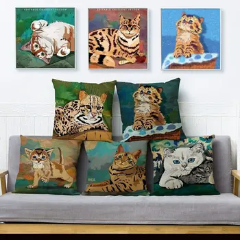 

Watercolor Animals Cat Lion Cheetah Print Pillow Square Cushion Cover Pillows