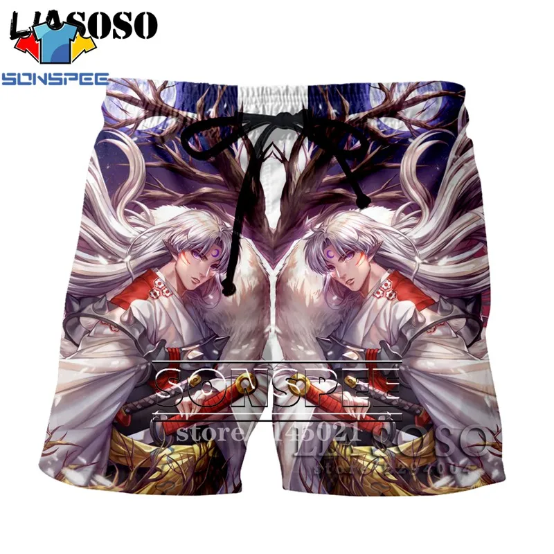 Серый SONSPEE, 3D принт, аниме, Inuyasha, мужские, женские, дышащие, пляжные шорты, летние, для фитнеса, штаны, повседневный стиль, качественная спортивная одежда, D06 - Цвет: Серый