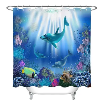 

100% Polyester Fabric Undersea Sunshine Dolphin Shower Curtain Custom