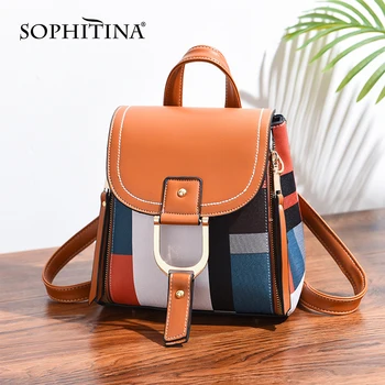 

SOPHITINA Women Backpacks Fashion Zipper Hasp Metal Decoration Flap Pocket Waterproof Backpack Multifunction Women's Bags E38