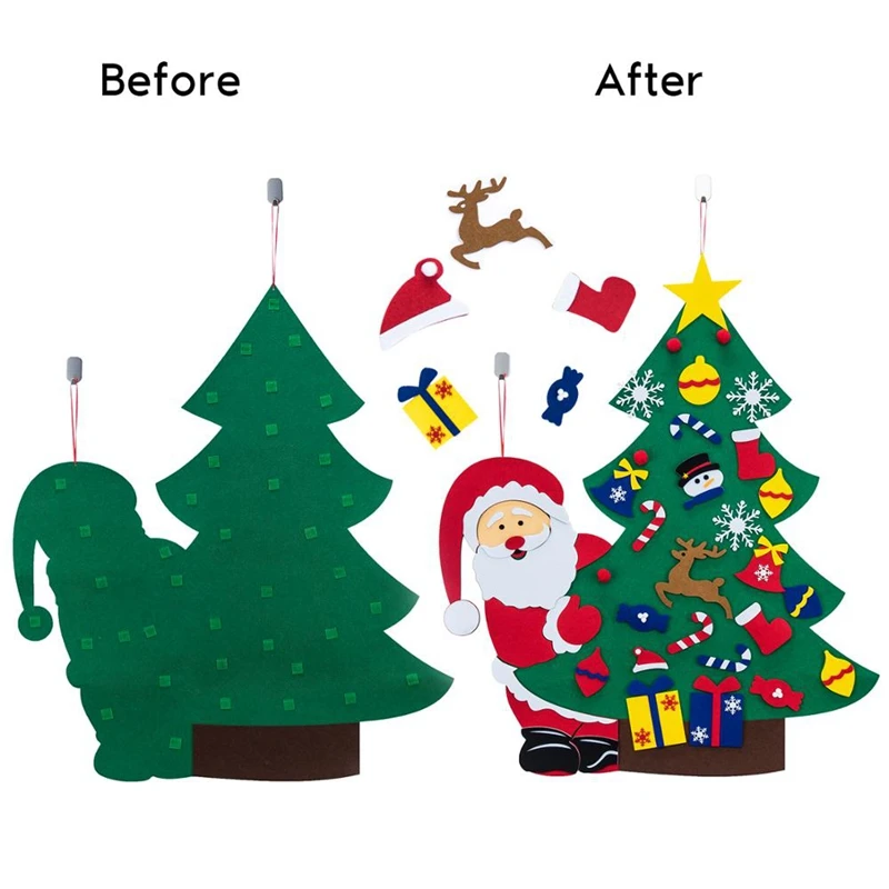 DIY войлочная Рождественская елка с 38 шт. орнаментом детская игрушка год Рождественские подарки искусственная Рождественская елка настенная подвесная украшение для дома