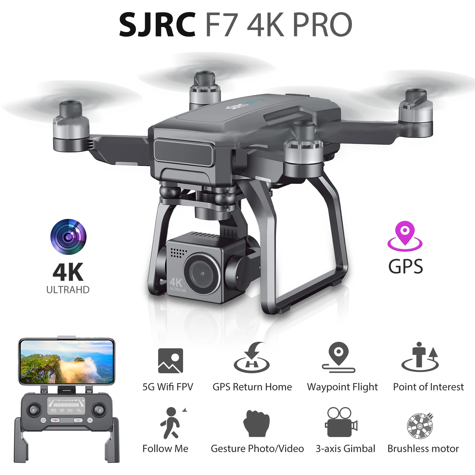 Sjrc F7 4k Pro Rc Drone With 4k Camera 3axis Gimbal Profesional 5g