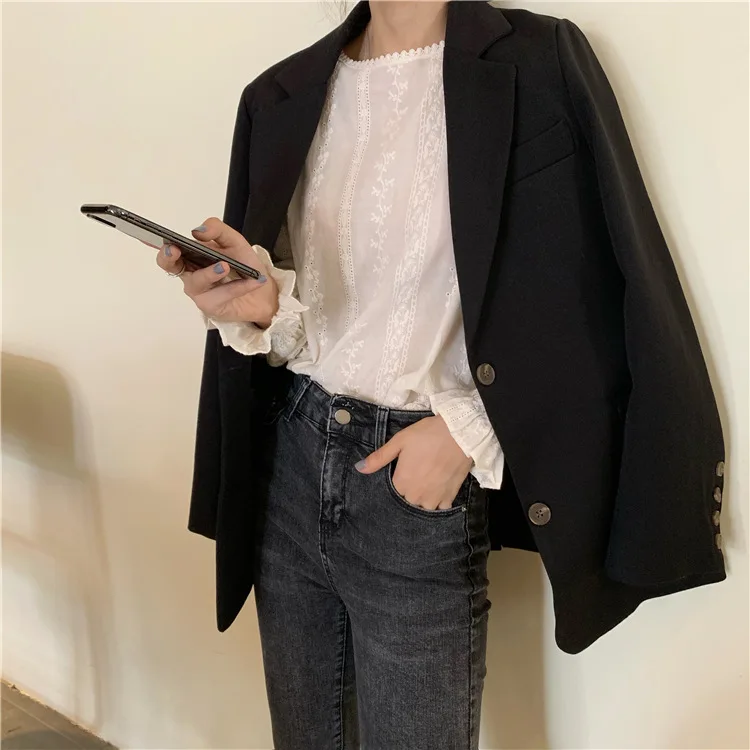 

2019 Autumn New Style Korean-style CHIC Fashion Solid Color Versatile Mid-length Fashion Elegant Small Suit Coat Women's