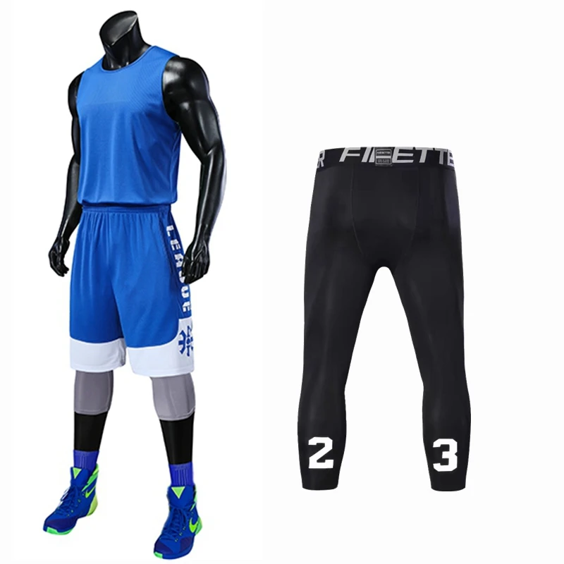 Профессиональный баскетбольные майки Для мужчин комплект из 3 предметов, рубашка+ шорты+ длинные плотные брюки тренировки пустой униформа для игры в баскетбол в колледже - Цвет: 8304 blue set