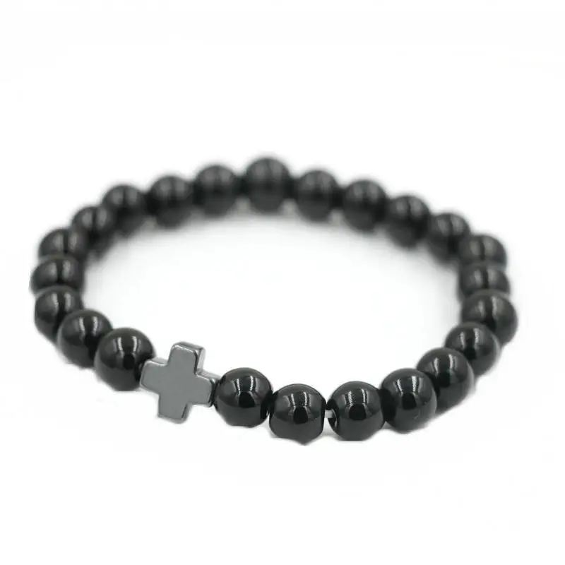 Мужской браслет ANILLO из черного камня 8 мм|bracelet jewelry|yoga jewelrycross bracelet |