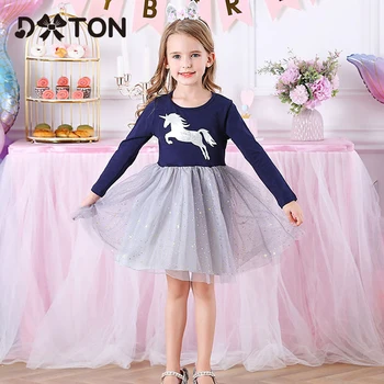 

DXTON Kids Dress For Girls 2019 Party Long Sleeve Winter Dress For Kids Unicorn Pattern Vestidos Autumn Children Clothing 3-8Y