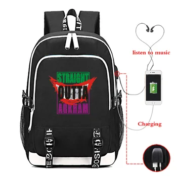 

Fashion USB Charging Earplug Hole the Joker Printed Backpack for Teenagers Boys Girls School Bag