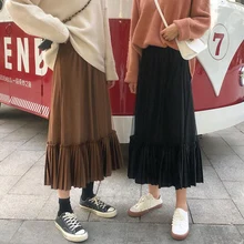 PEONFLY, мода, весенние, лоскутные, длинные юбки, для женщин, высокая талия, для девушек, Корейская, повседневная, трапециевидная, Faldas, плиссированная юбка для женщин