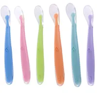 Soft Silicone Baby Feeding Spoon Candy Color Temperature Sensing Spoon Children Food Baby Spoons Feeding Dishes Feeder Flatware 1