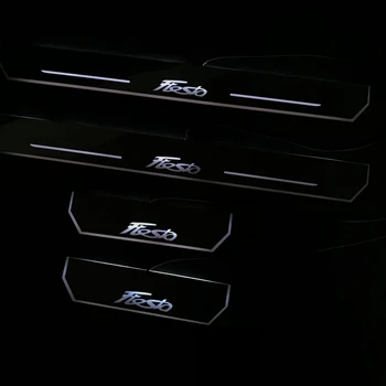 

RQXR led stainless steel overlay acrylic door scuff for ford fiesta moving door sill plate lining decorative light,4pcs