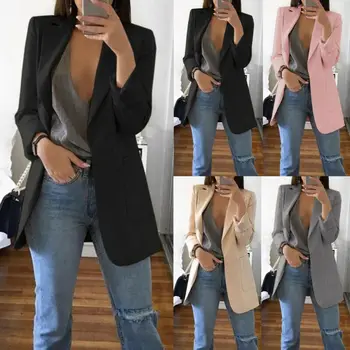 

Fashion Slim Blazers Women Autumn Suit Jacket Female Work Office Lady Suit Black with Pockets Business Notched Blazer Coat New
