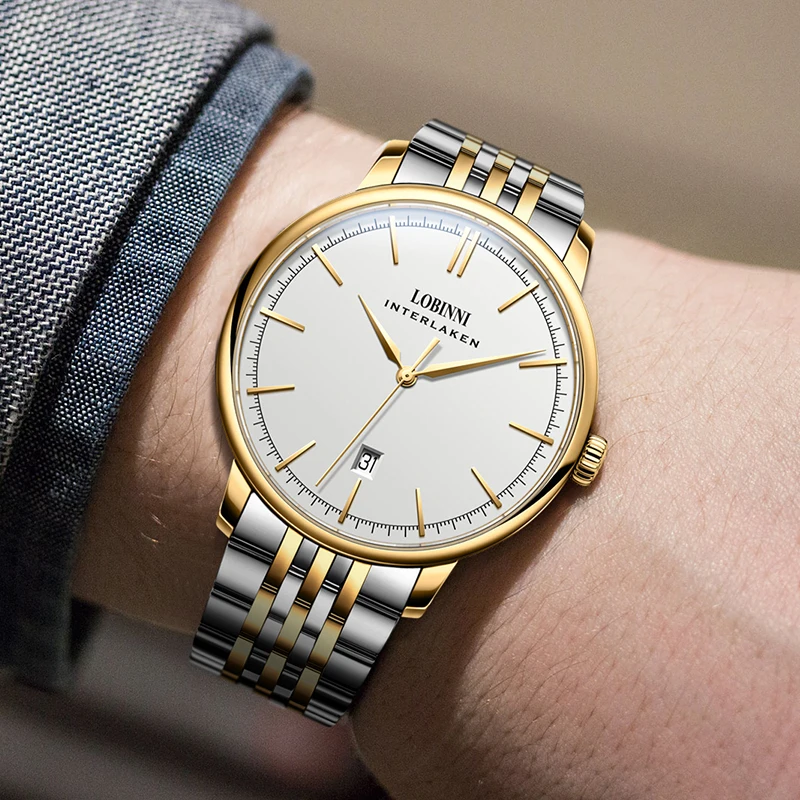 LOBINNI Men Wristwatch latest design relogio watch stainless steel strap business mechanical automa