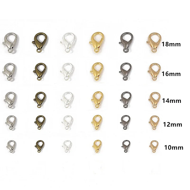 

100pcs/lot Lobster Clasps Necklace Bracelet Chains Connections 10-18mm Hooks For DIY Jewelry Making Accessories Findings