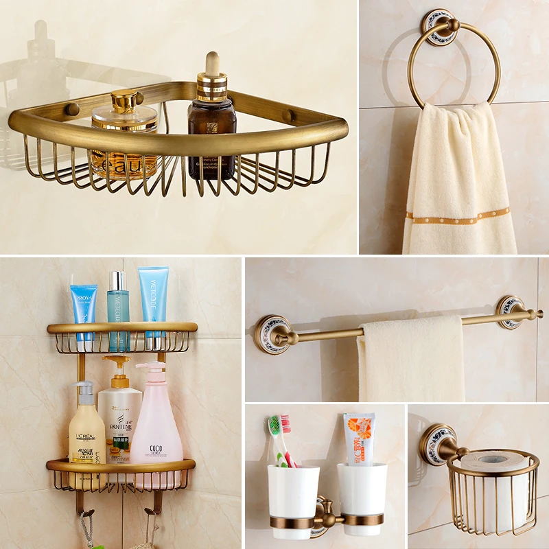 Antique Bronze Bathroom Accessories Sets Towel Shelf Towel Holder Toilet Paper Holder Rove Hook Ceramic Bathroom Products EL3100