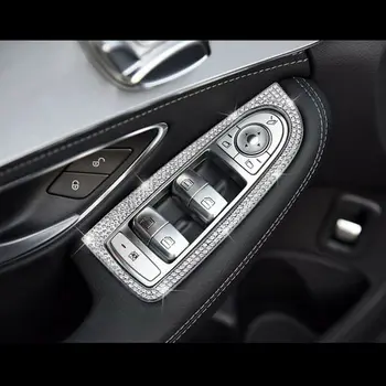 

4pcs Diamond Car Window Glasses Lifter Button Switch Cover For Mercedes Benz C Class High Quality Alloy Interior Accessories