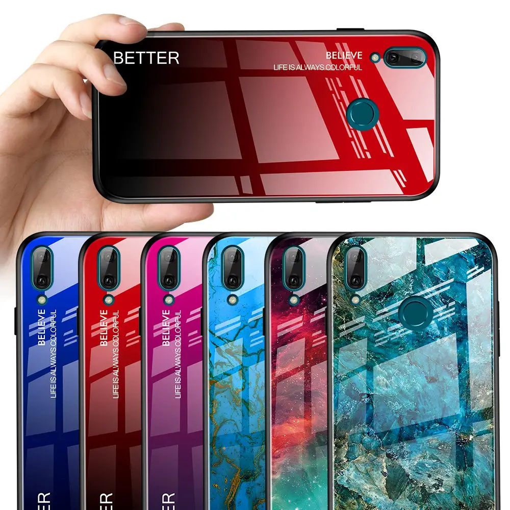 

Gradient Tempered Glass Case For Huawei Y9 Prime 2019/ for huawei p smart z 2019 Glass marble Cover Protective Back Cover Fundas
