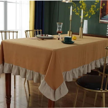 

French Tablecloth Cotton Linen Lotus Lace Solid Rectangular Table Cloth Kitchen Retro Nordic Yellow Table Cover Nappe скатерть