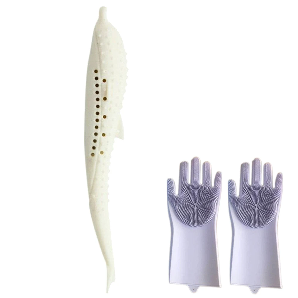 White-1pcs Кошка рыба форма зубная щетка Моделирование силиконовые жевательные игрушки с перчатками товары для домашних животных DC156 - Цвет: White-1pcs