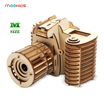 

mookids Educational Hobbies Gift DIY 3D Wooden Camera Puzzle Game Children Kids Natural Color Toy Model Building Kits