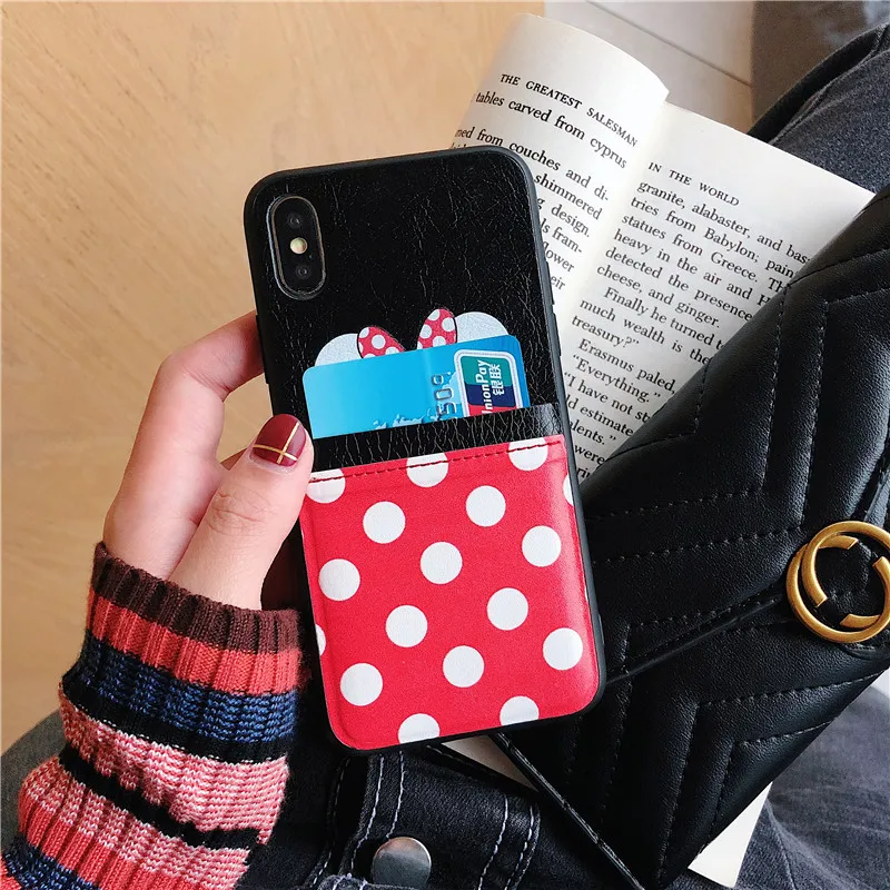 Cartoon Card Slot Case For iPhone 11 Pro Max XR X XS MAX Cute Wallet Phone Cases For iPhone 7 8 6 6s Plus 7Plus Minnie PU Cover