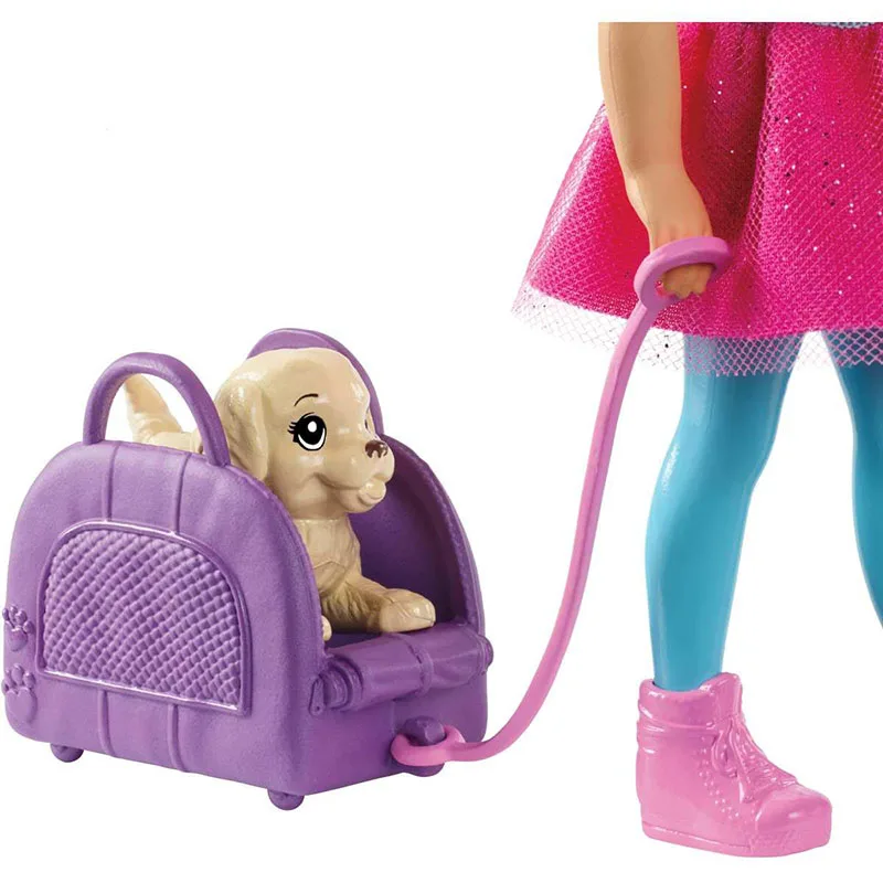 2019 14cm Original Barbie Dolls Barbie Dreamhouse Adventures Travel Chelsea Doll Set with Puppy Multi Colored Accessories