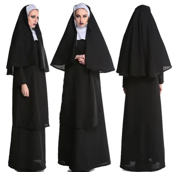 

Halloween Costumes For Women Virgin Mary Sisters Madonna Maria Cloak Female Dresses Set Abbey Cosplay Nun Suit Black M L XL