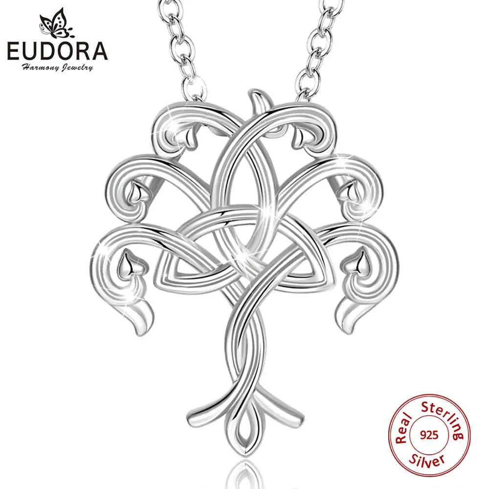 EUDORA 925 пробы Серебряное ожерелье с подвеской деревом жизни твердые серебряные