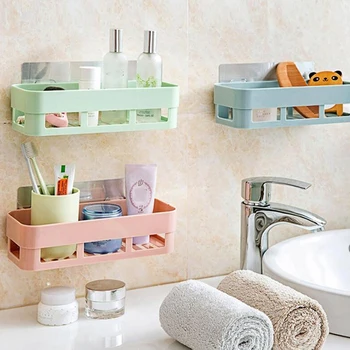 

Wall Mounted Plastic Storage Rack Suction Bathroom Shelf Washroom Kitchen Toilets Corner Shower Shampoo Storage Basket Holder