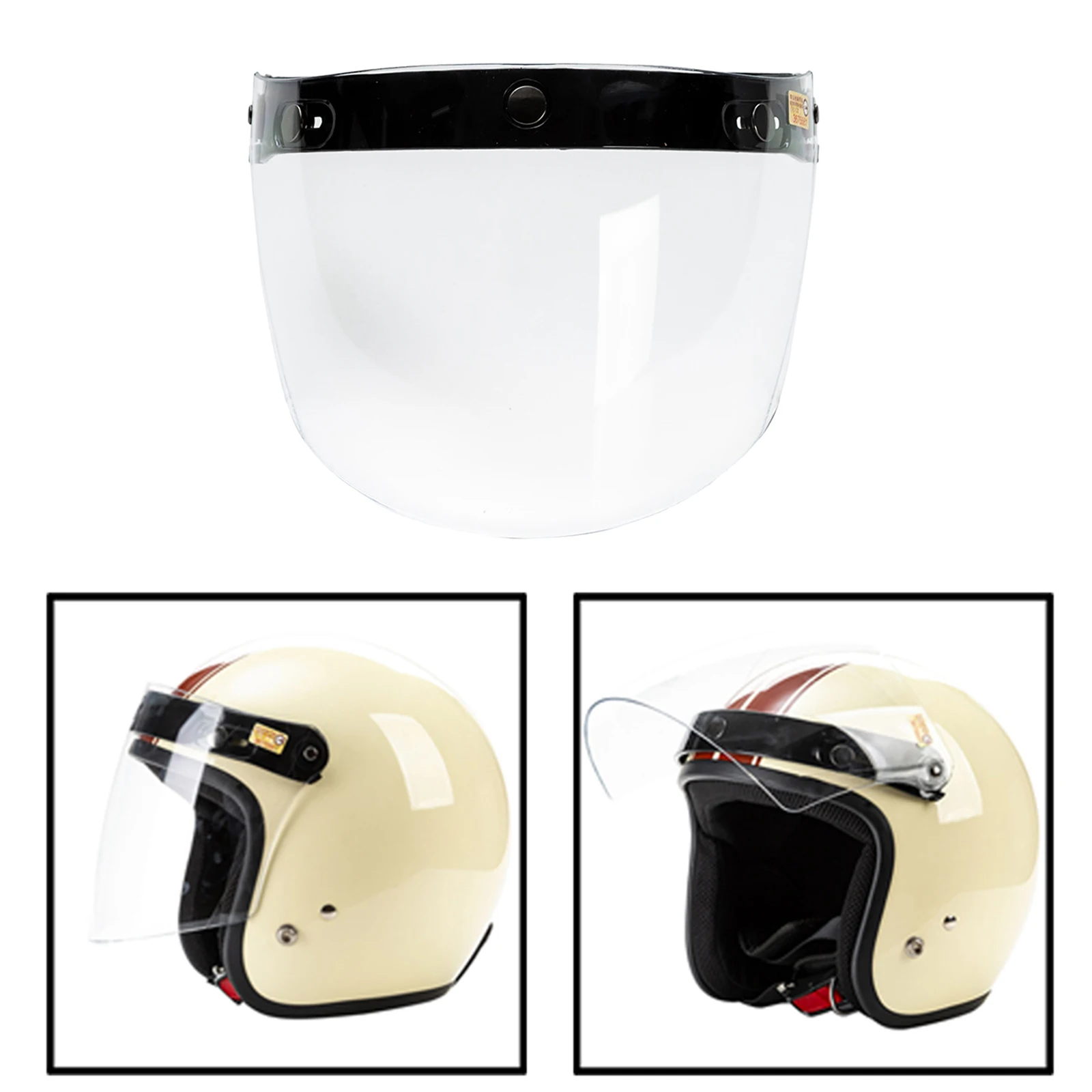 Retro Open Face Motorcycle Helmet Face Shield 3 Snaps Buttons Helmet Visor