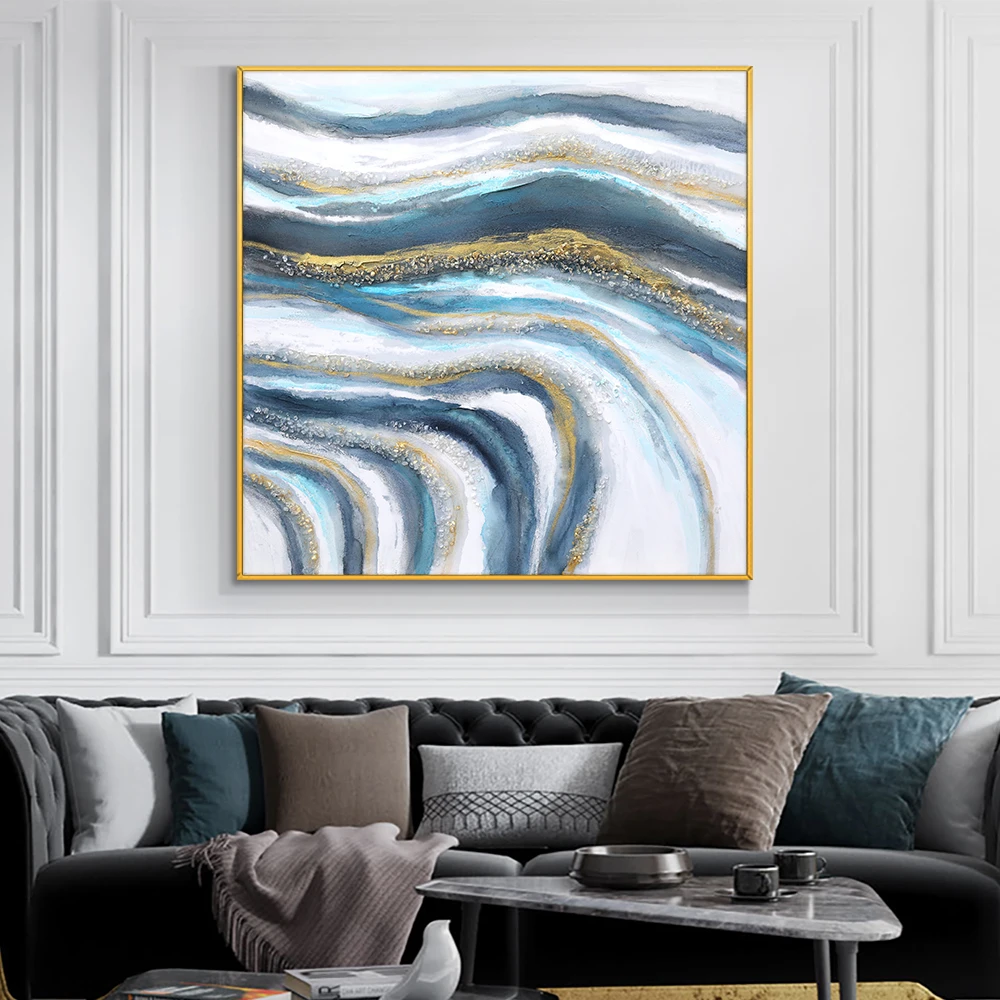 

Contemporary Abstract Blue River Sea Painting Canvas Poster and Print Nordic Decorative Wall Art Picutre For Modern Home Decor