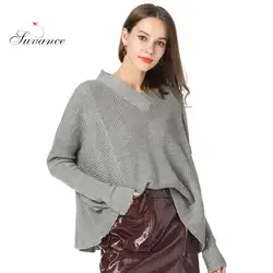 Осенне-зимний модный вязаный свитер с v-образным вырезом, один размер, повседневный 6 однотонных цветов, женский свободный пуловер