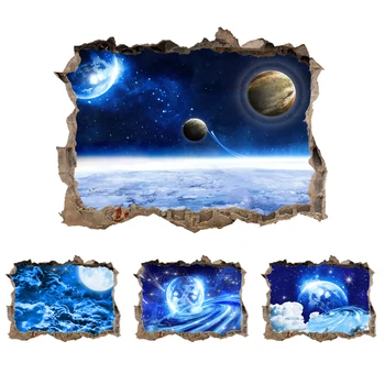 

3D Star Universe series Broken wall stickers for Kids Rooms Living Room Bedroom Decor Space Galaxy Planets Wall Sticker