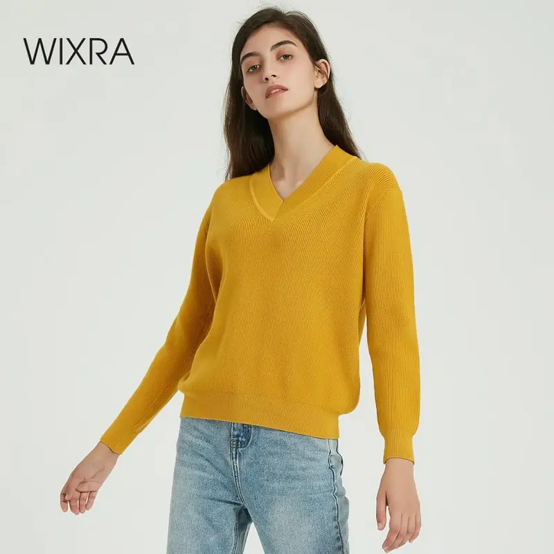 Теплые свитера и пуловеры Wixra мягкий вязаный свитер с длинным рукавом v-образным