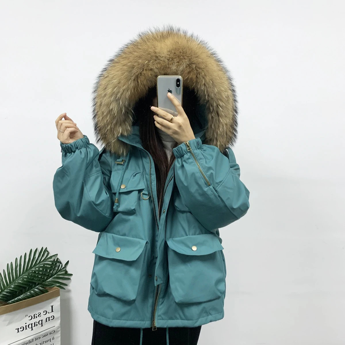 2020 winter Large Real Raccoon Fur  Down Jacket