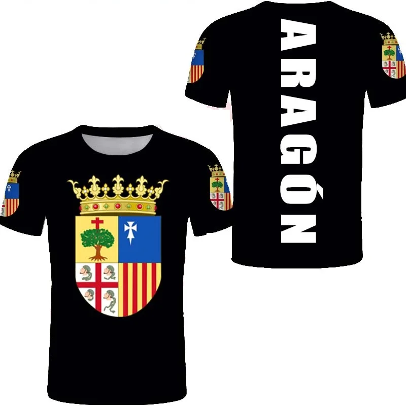 Aragonese Maglietta Aragonese Spagnola Maglietta Personalizzata Aragonese Bandiera Emblema Magliette Fai Da Te Saragossa Città Nome Numero T Shirt