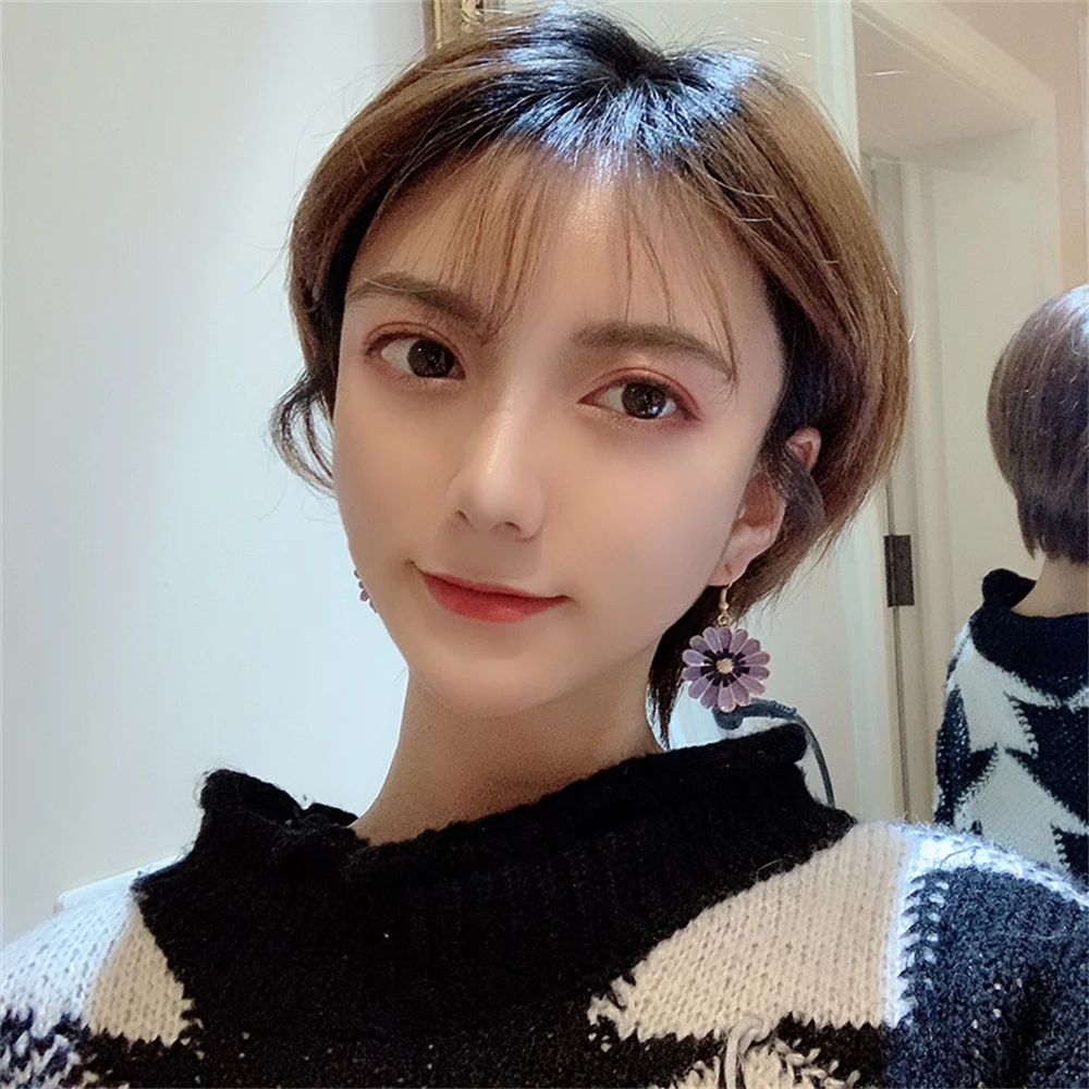 Drop Earrings WYBU Taro Purple Series Geometric Long Drop Earrings for Women Retro Korean Style Small Daisy Flower Pendant Earrings dangle earrings,long earrings,pendant earrings,flower earrings