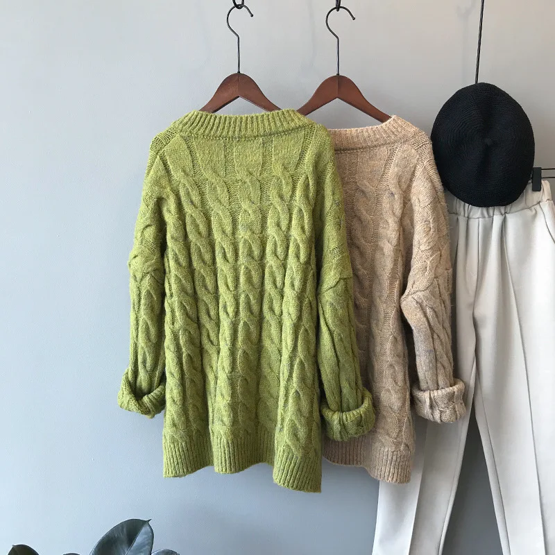HXJJP Fall/winter New Loose Women's Sweater Turtleneck Lazy Wind Rough Twist Knitted Pullovers Female P1973