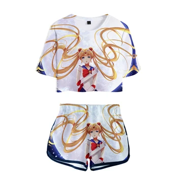 

Sailor Moon Two-piece girl Women Hot New Summer Umbilical Shirt Women's Fashion Casual Cool Set Sailor Moon Sets Shirt pants