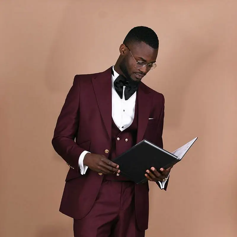 

JELTONEWIN Latest Designs Burgundy Men Suits Slim Fit 3 Piece Tuxedo Prom Wedding Suits Custom Made Groom Blazer Terno Masculino