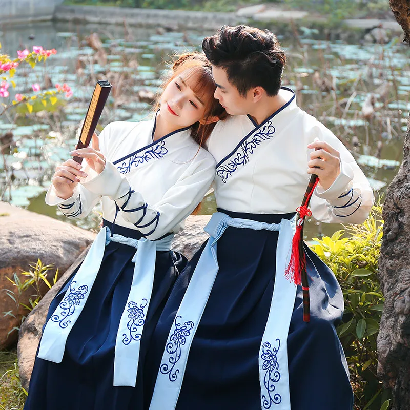 Улучшенный Hanfu старинный китайский костюм Стиль длинная юбка вышивка ретро платье ежедневно Tang Qing Женская одежда для косплея DL4142