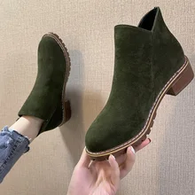 Новинка; 1 пара; женские ботильоны на квадратном каблуке с боковой молнией и круглым носком; повседневная обувь