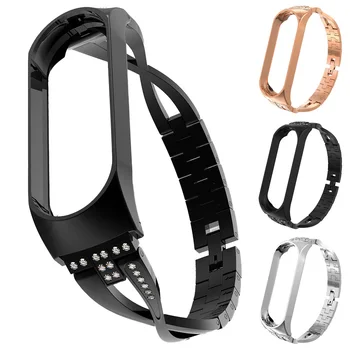 

Luxury Stainless Steel Bracelet Strap For Xiaomi mi Band 4 Wriststrap Diamond Replacement Watch Band For Xiaomi mi Band 3
