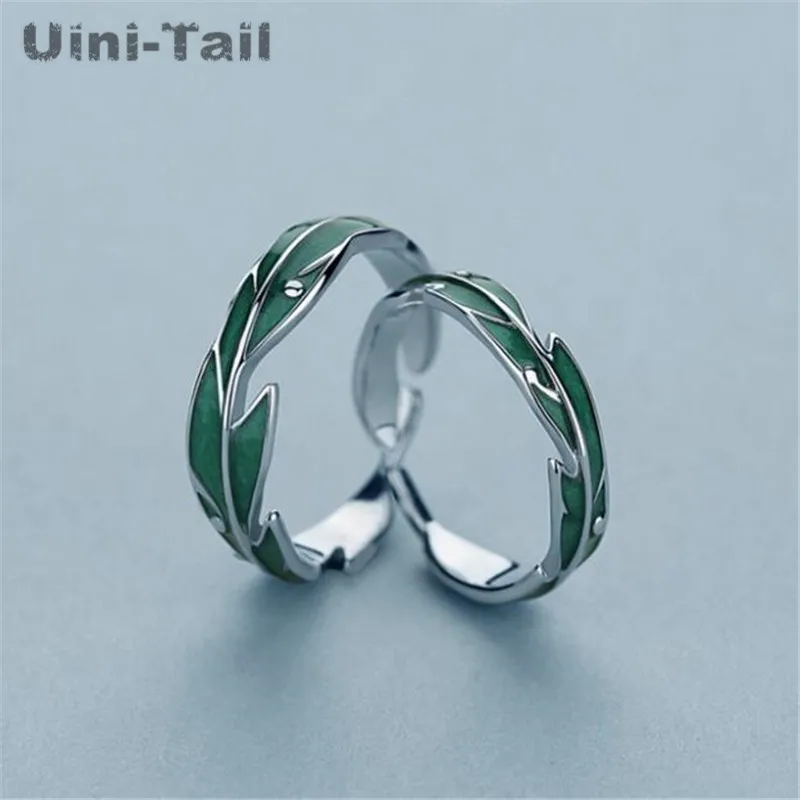 Кольцо Uini-Tail из серебра 925 пробы с зеленым банановым листком | Украшения и