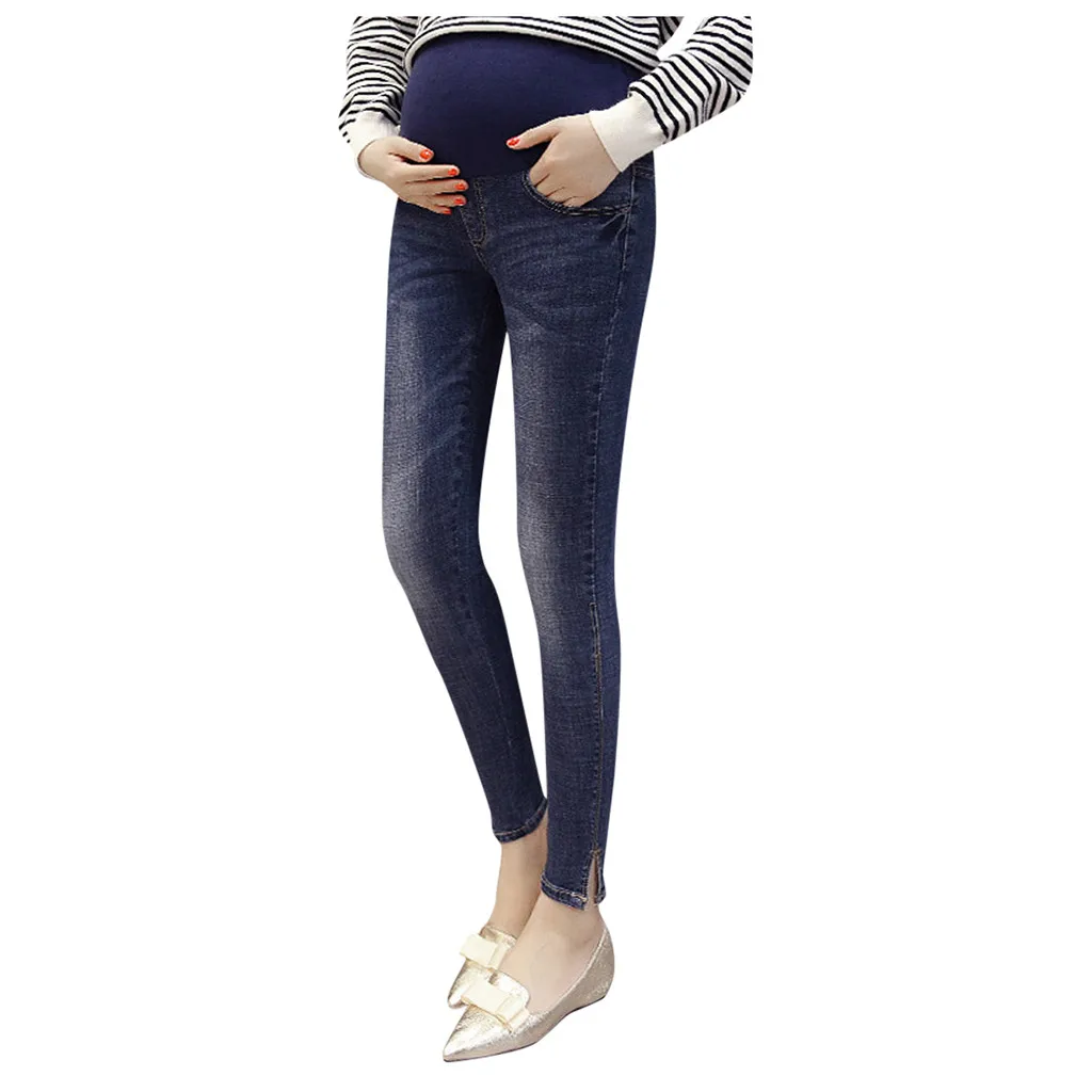 Девушки, беременные женщины с боковыми модные штаны Штаны стрейч джинсовые штаны брюки поддержка джинсы для беременных брюки 40 - Цвет: as the photo show