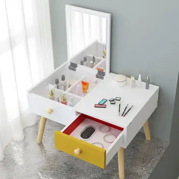 

Multi-Functional Vanity Table Makeup Dressing Table Writing Desk Beauty Bedroom Furniture Assembly with Mirror Make Up Accessory